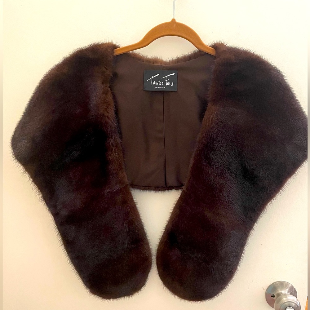 Genuine mink dark brown stole shawl small medium